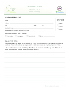 Public Meeting Comment Form