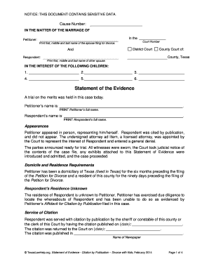 Texas Divorce with Kids Statement of Evidence