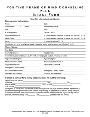 Positive Frame of Mind Counseling Intake Form