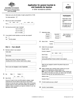 Australia Tourist Visa Application Form 48R