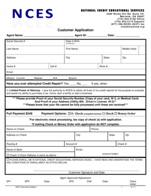 National Credit Educational Services Customer Application