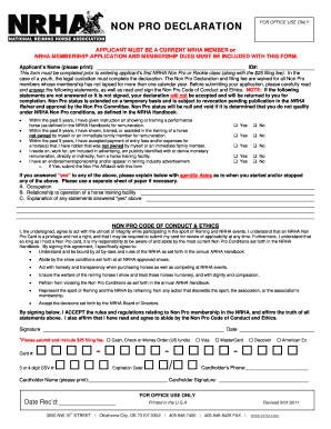 NRHA Non Pro Declaration Form