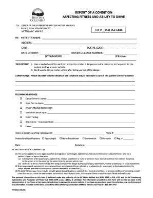 BC Medical Report for Driver Fitness