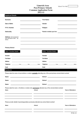 Limerick Area Post-Primary Schools Common Application Form