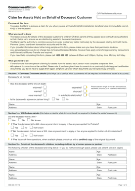 Claim for Assets Held on Behalf of Deceased Customer