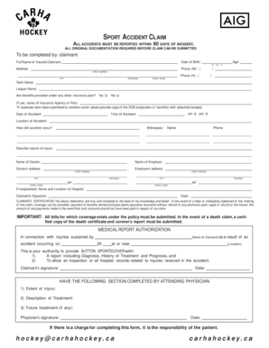 Sport Accident Claim Form