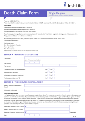 Death Claim Form Single Life Plan