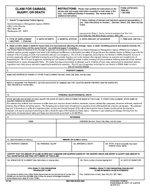 US Federal Tort Claims Act Damage Claim Form