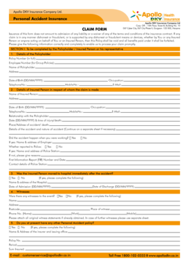 Personal Accident Insurance ClAIm Form - Health Insurance India - healthinsuranceindia