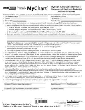 MyChart Authorization for Use or Disclosure of Electronic Protected Health Information