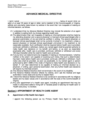 Virginia Advance Medical Directive