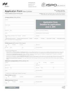 ISPO Munich 2015 Exhibitor Application Form