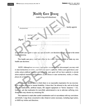 New York Health Care Proxy with Living Will Directives