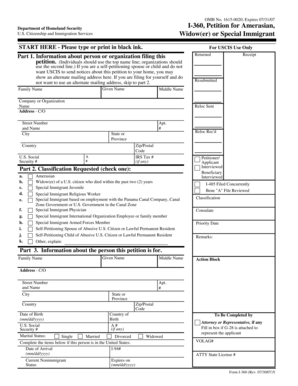 USCIS Form I-360 Petition for Amerasian, Widow(er), or Special Immigrant