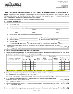 Application for Specified Products and Completed Operations Liability Insurance
