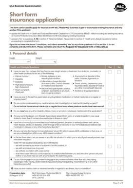 MLC Business Superannuation Short Form Insurance Application