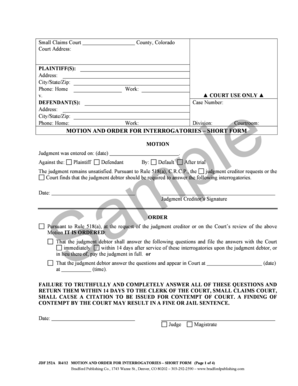 Motion and Order for Interrogatories Short Form