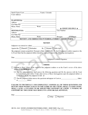 Motion and Order for Interrogatories – Short Form