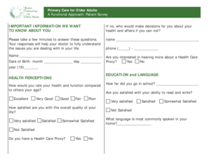 Primary Care for Older Adults Patient Survey