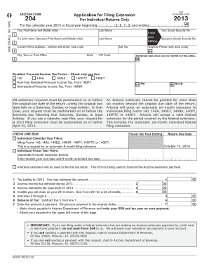 Arizona Form 204 Tax Extension Application