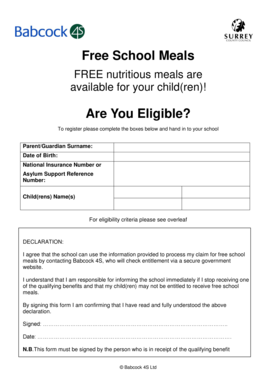 Free School Meals Application Form