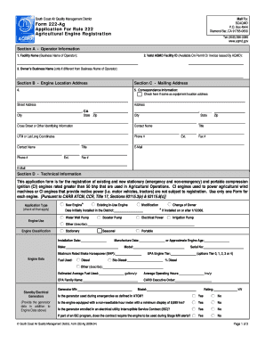 California Agricultural Engine Registration Form 222-Ag