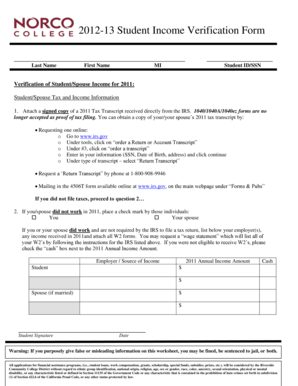 2012-13 Student Income Verification Form