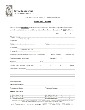 Referral Form for Psychological Services