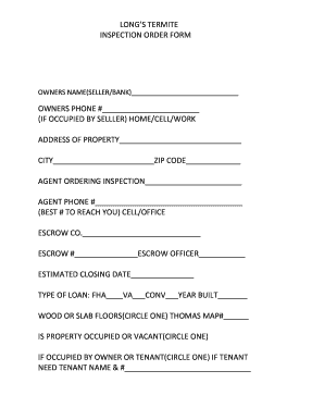 Long’s Termite Inspection Order Form