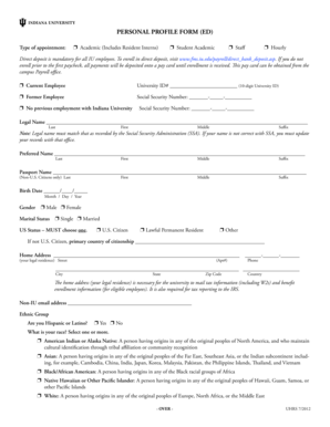 Indiana University Personal Profile Form