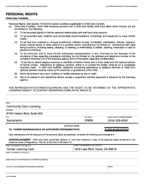 California Child Care Facility Personal Rights Notice