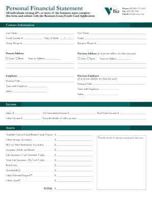 Business Loan Personal Financial Statement