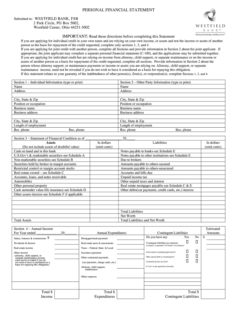 westfield financial statement form Preview on Page 1.