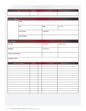 Personal Finance Inventory Form