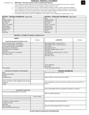 Personal Financial Statement Form