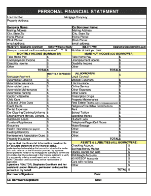 Personal Financial Statement for Mortgage Application