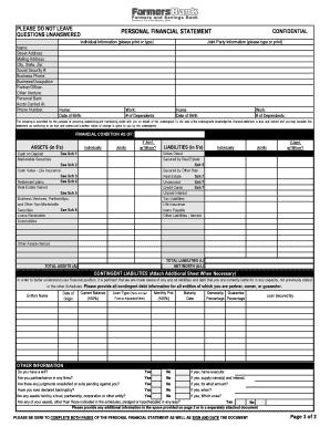 Statement of liabilities - Financial Statement Form - Farmers and Savings Bank