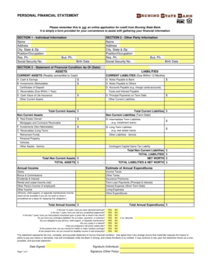 Personal Financial Statement Form