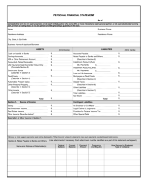 Personal Financial Statement Form