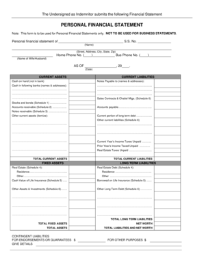 Personal Financial Statement Form