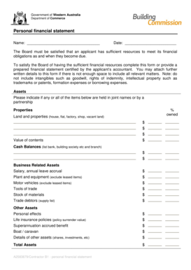 Western Australia Personal Financial Statement