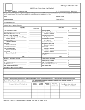 US Small Business Administration Personal Financial Statement