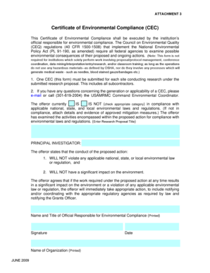 Certificate of Environmental Compliance