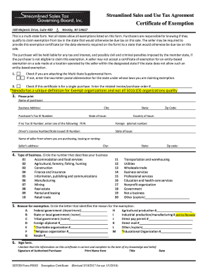 Streamlined Sales and Use Tax Agreement Certificate of Exemption