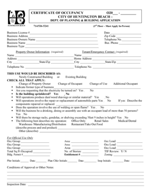 Certificate of Occupancy Application