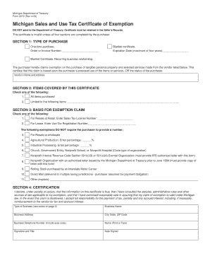 Michigan Sales and Use Tax Certificate of Exemption