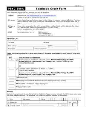 UBC Textbook Order Form