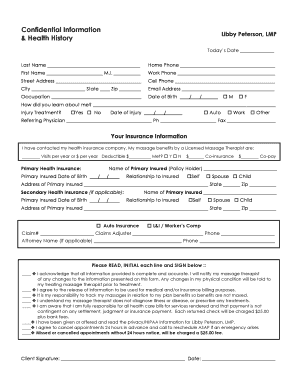 Health History and Insurance Form