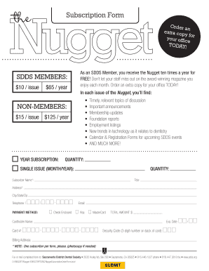 SDDS Nugget Magazine Subscription Form