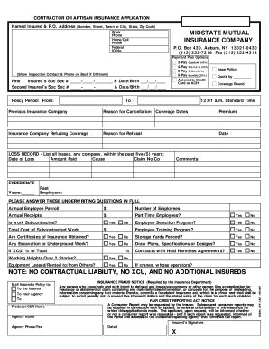 Contractor Artisan Insurance Application